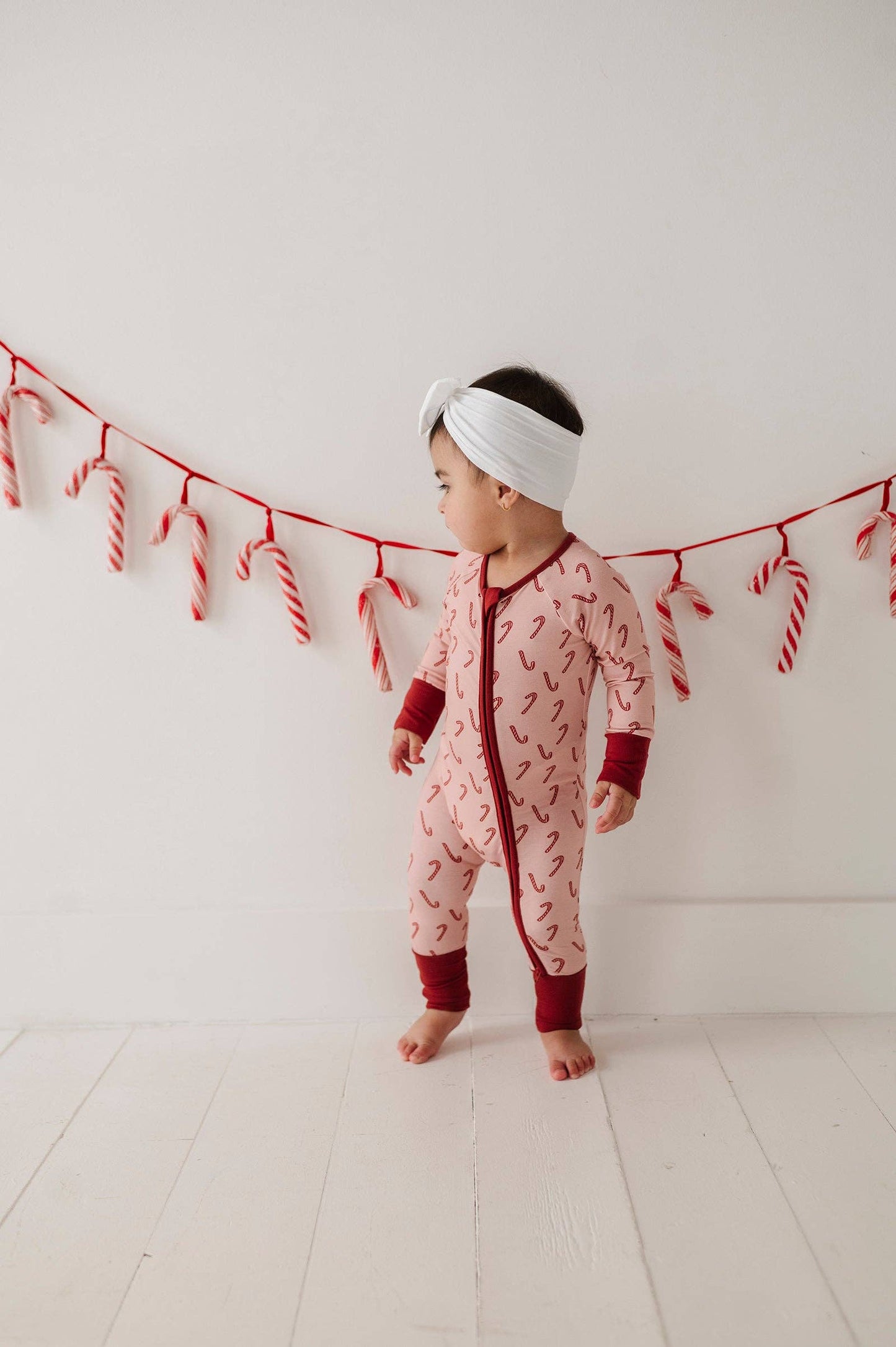 Long Sleeve Zip Romper Bamboo- Candy Cane