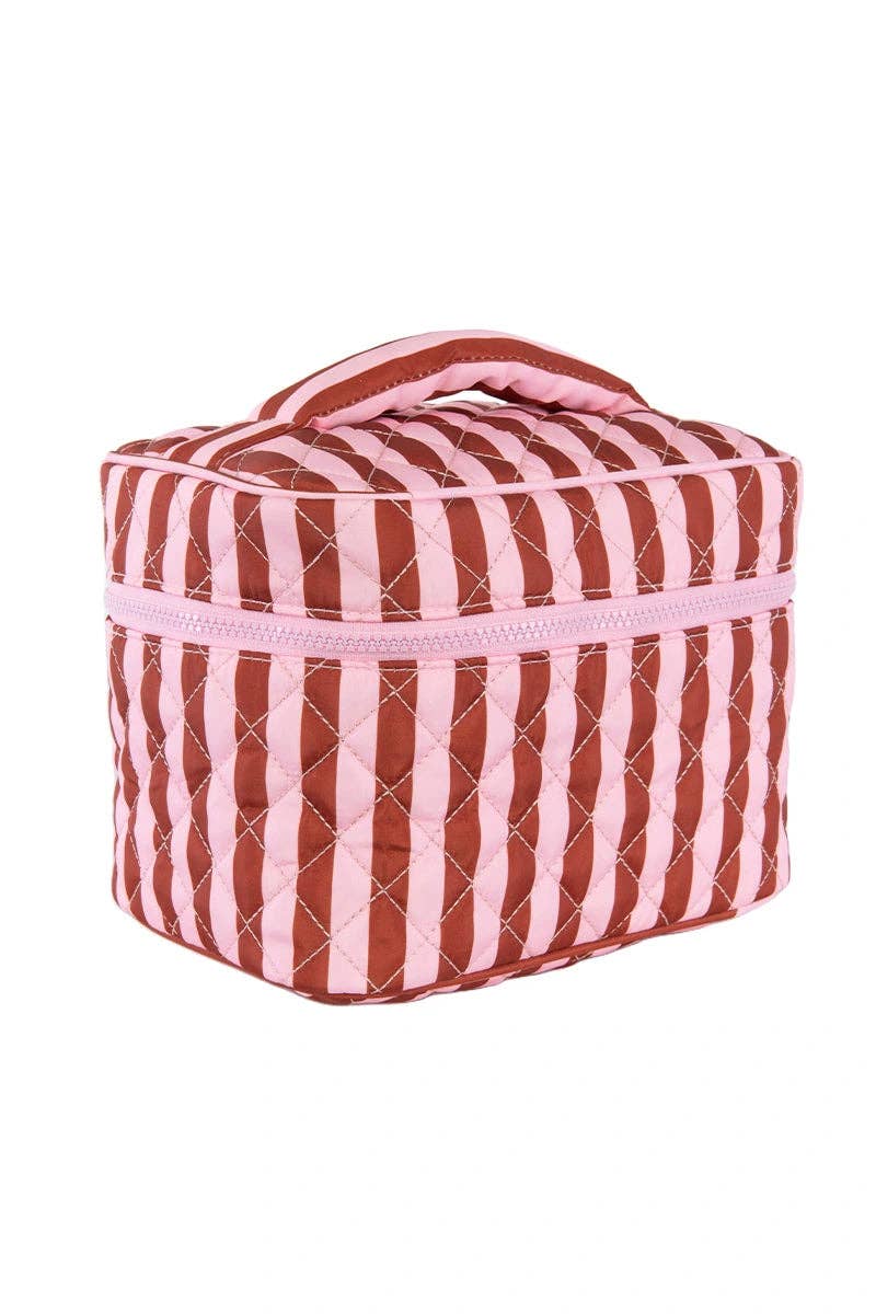 Pink and Wine Striped Cute Makeup Bag
