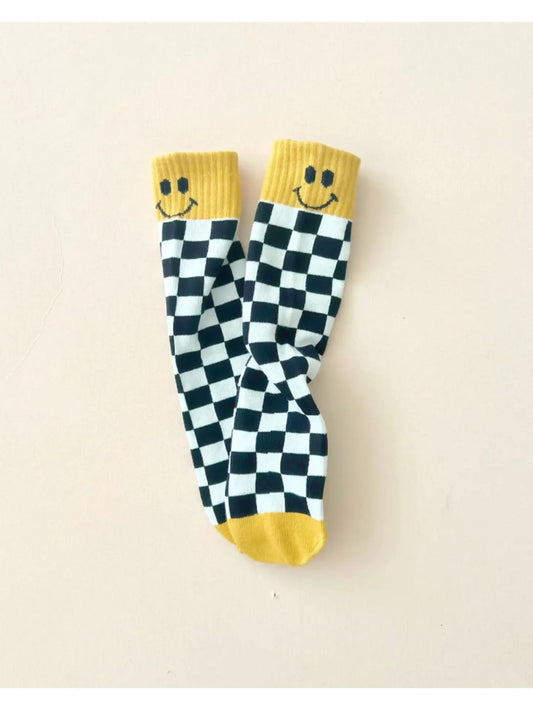 Checkered Smiley Socks | Yellow - Lulie