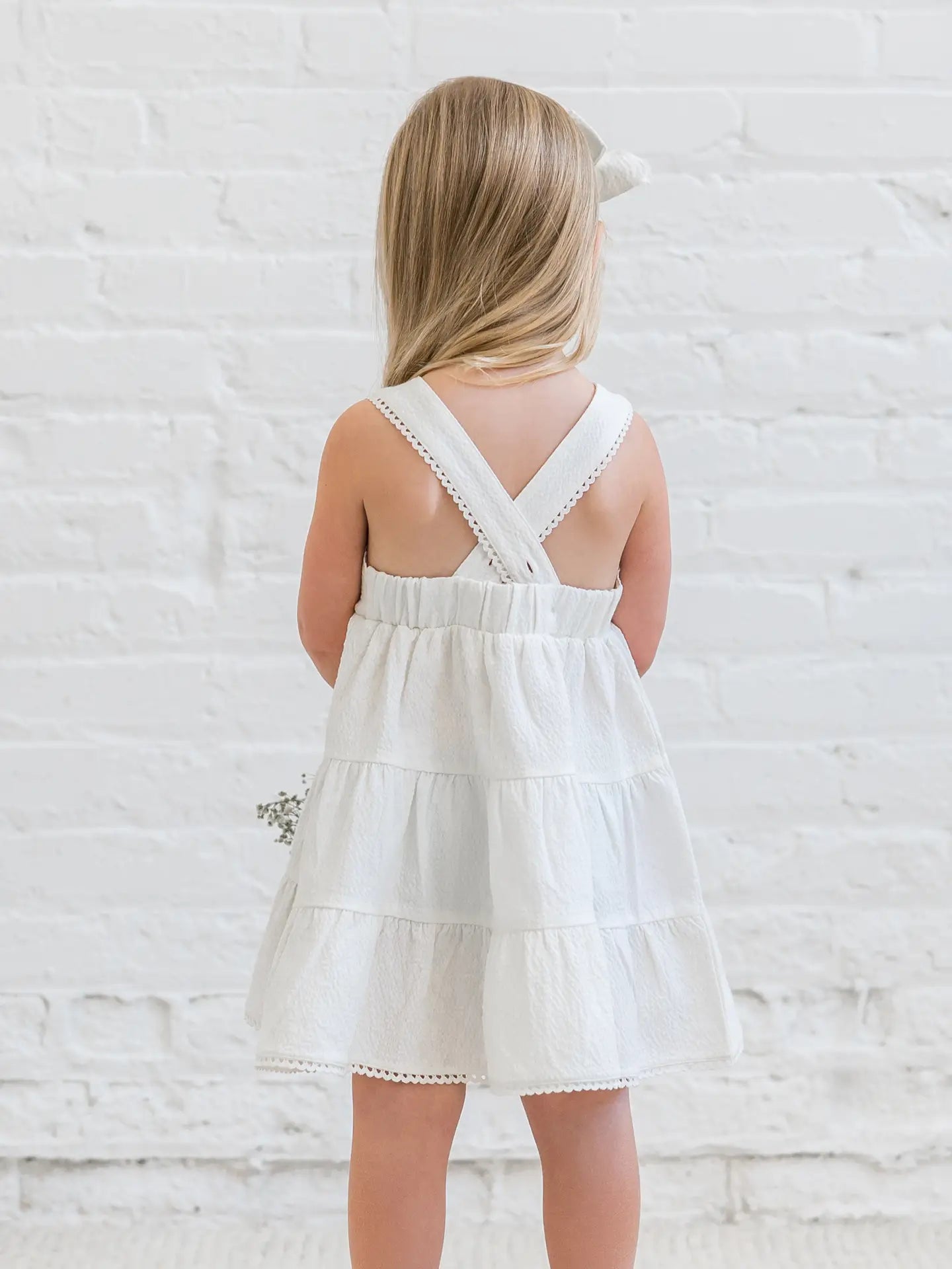 Organic Zoey Seersucker Tiered Dress - Coconut