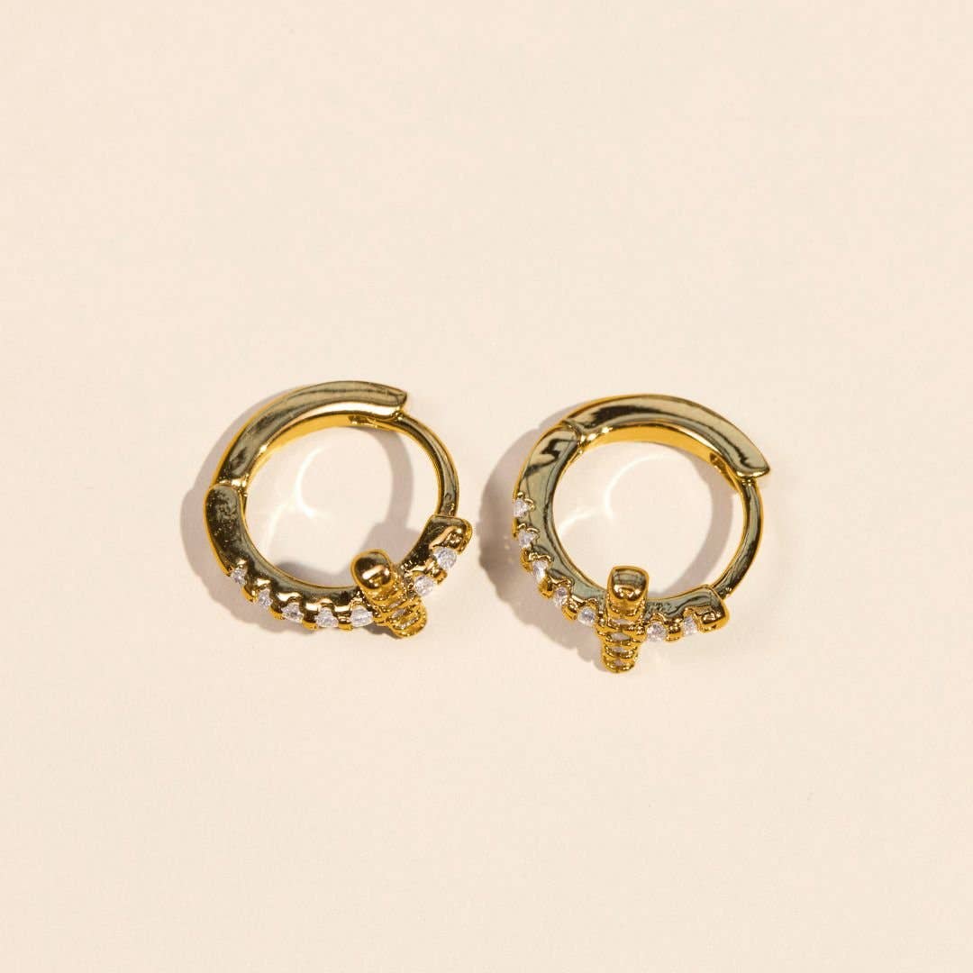 Gold Waterproof Cross Huggie Earrings