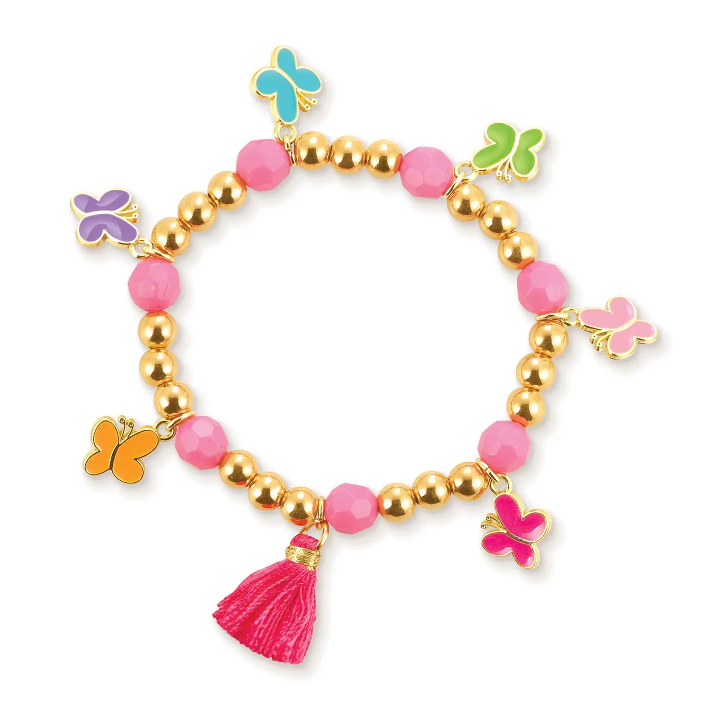 Beaded Bracelet with Pink Tassel