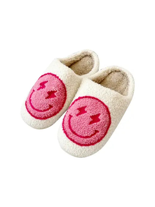 Happy Face Slippers w/ Lightning Bolt Eyes- Pink