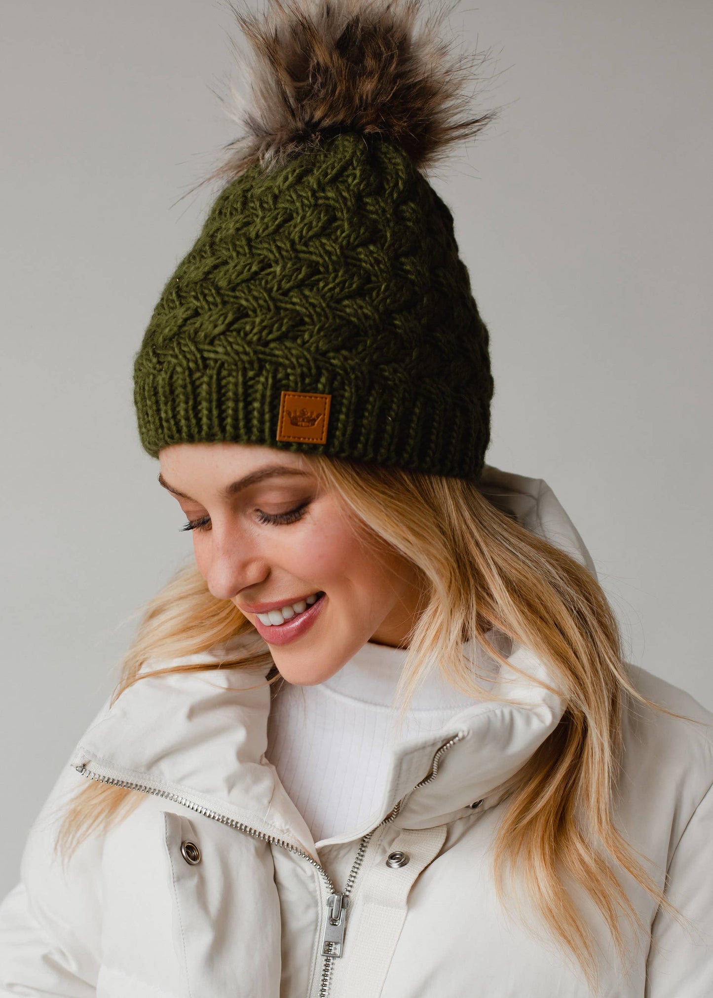 Olive Knit Pom Hat