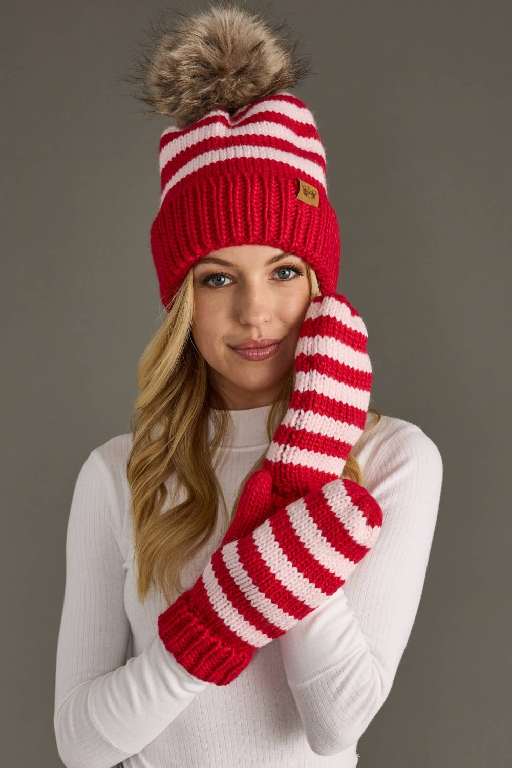 Red & Pink Striped Pom Hat