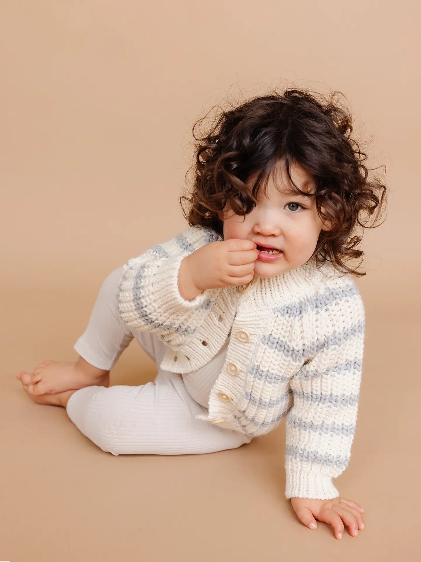Rib Knit Stripe Cardigan- Bowie Grey