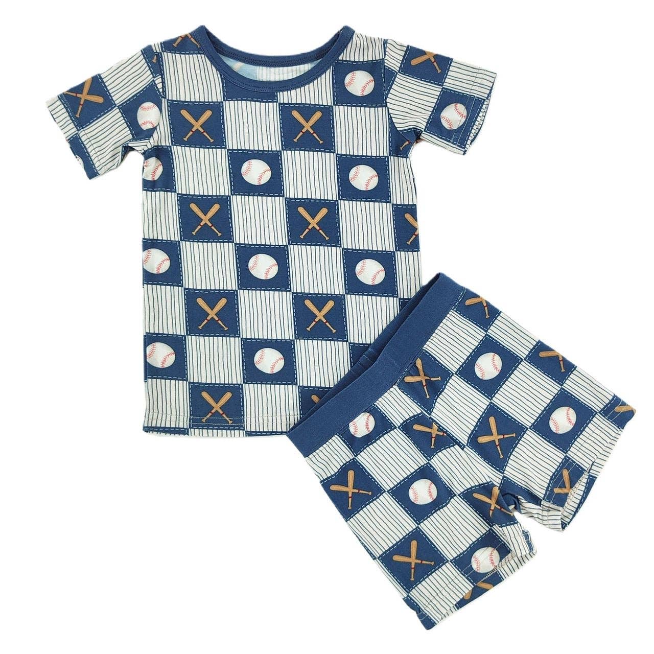 Baseball Patchwork Bamboo Shorts Set