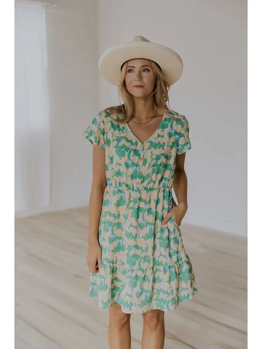 Cameron Floral Dress in Green - Lulie