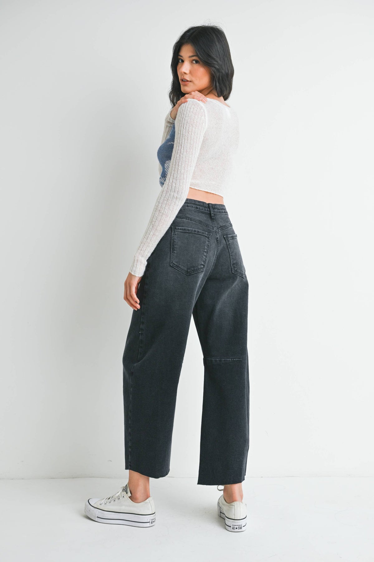 Raw Hem Barrel Jean- Washed Black