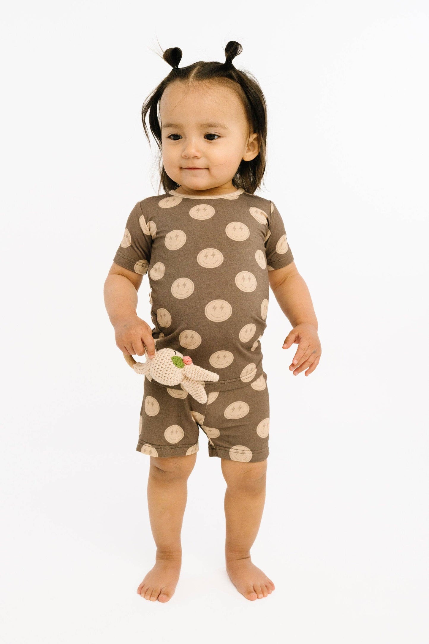 Neutral Smileys Bamboo Shorts Set