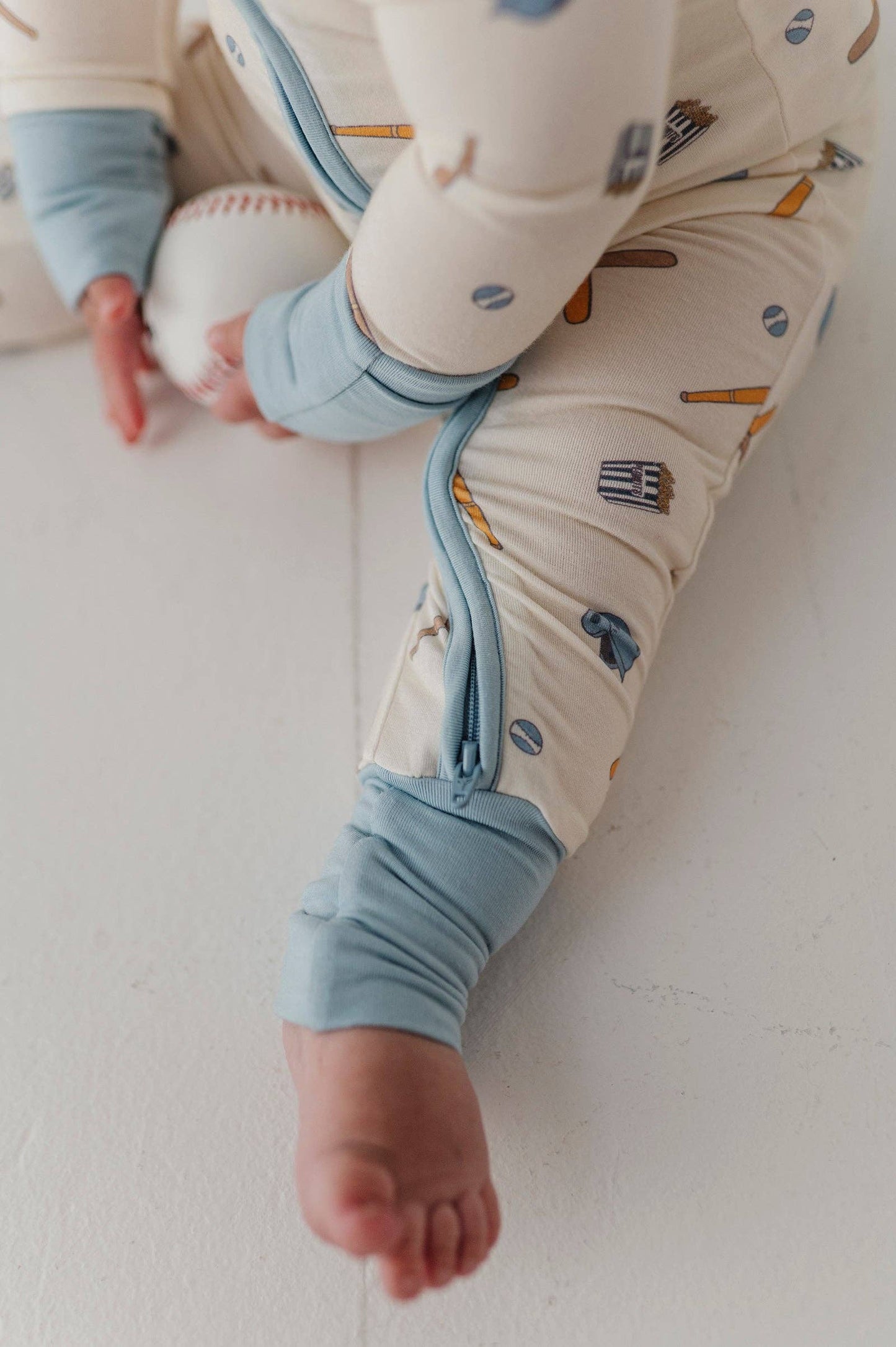 Long Sleeve Zip Romper- Baseball
