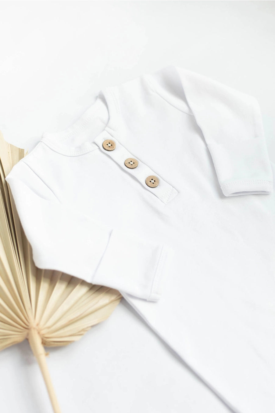 Buttoned Organic Cotton Baby Romper with Snaps - White