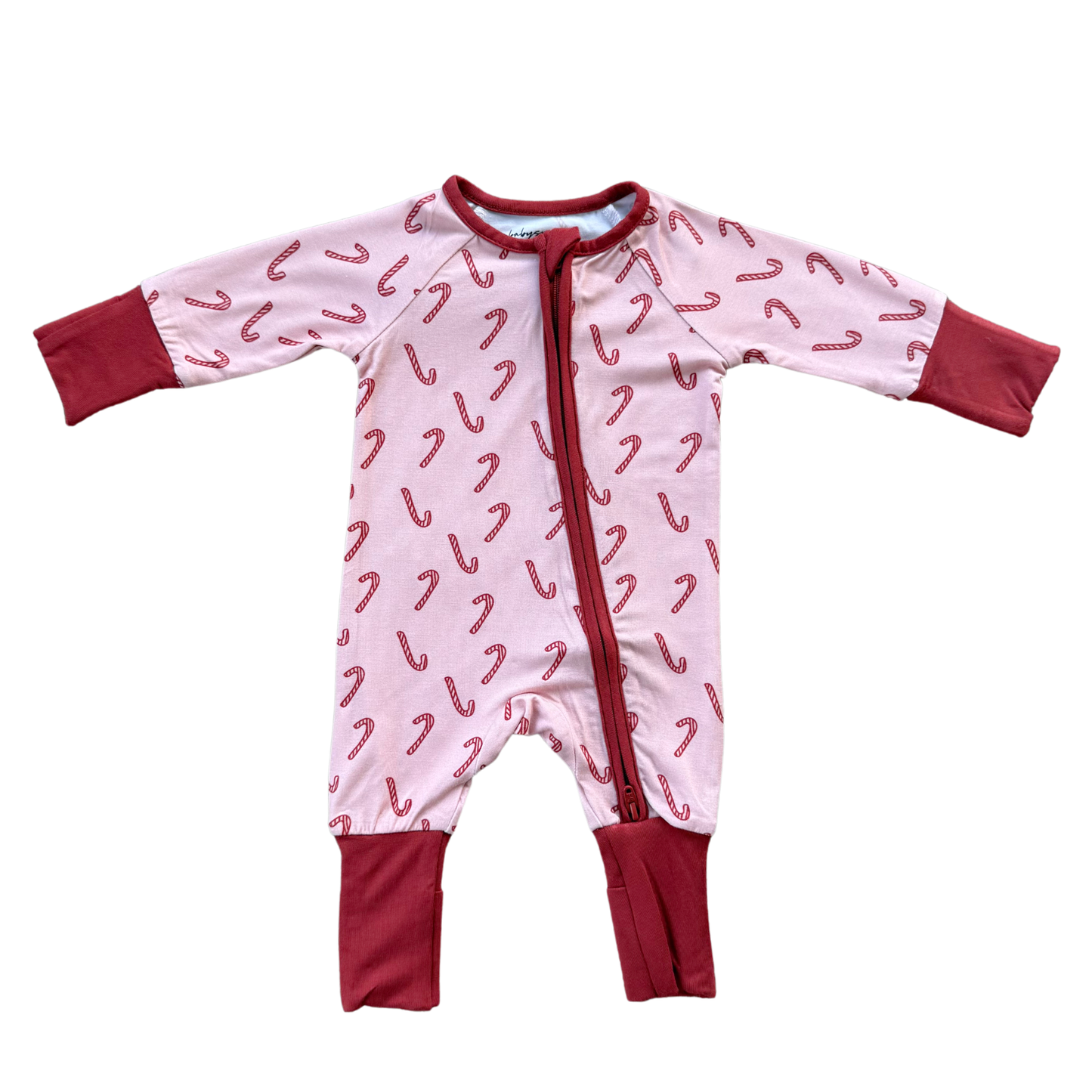 Long Sleeve Zip Romper Bamboo- Candy Cane