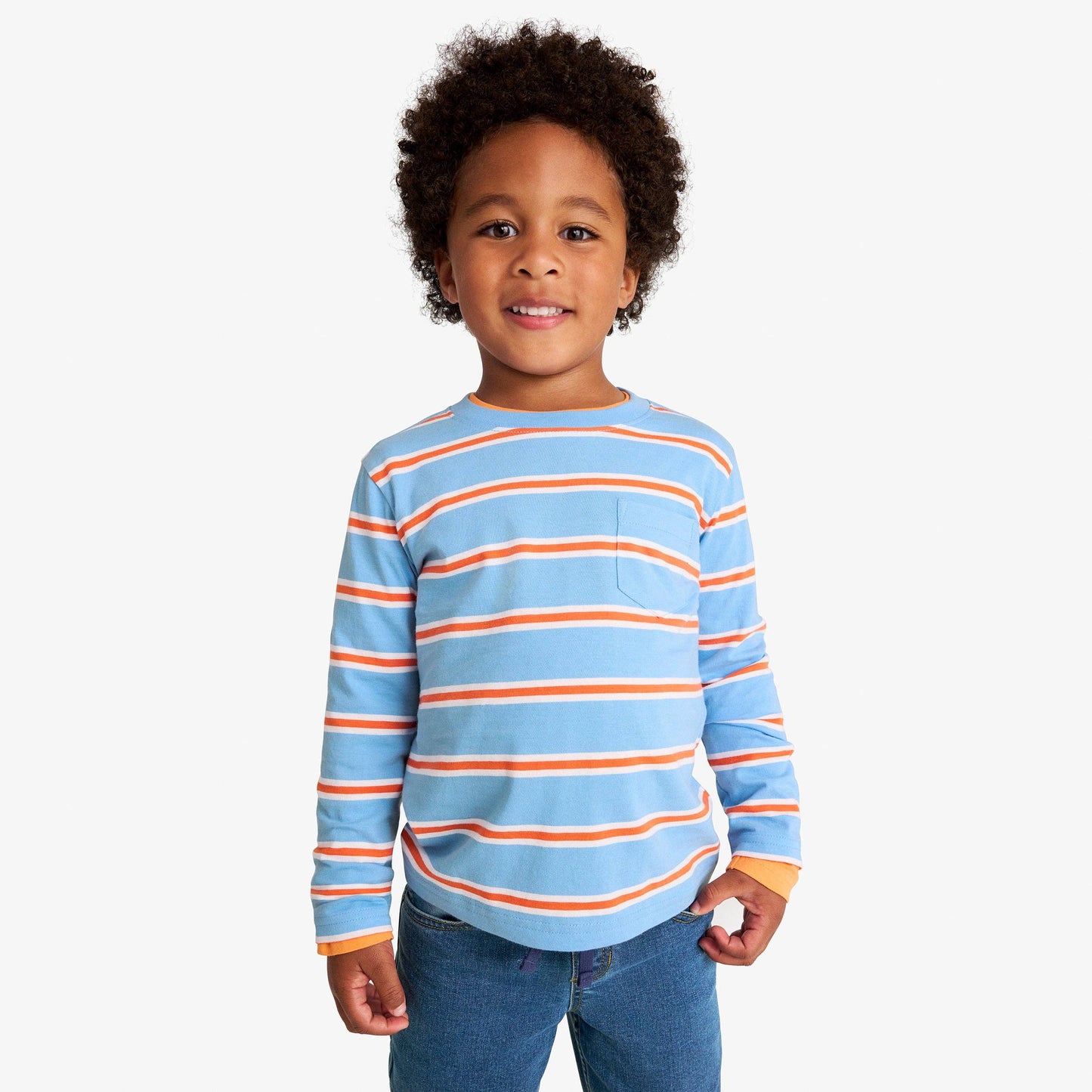 Long Sleeve Pocket Tee- Varsity Stripe