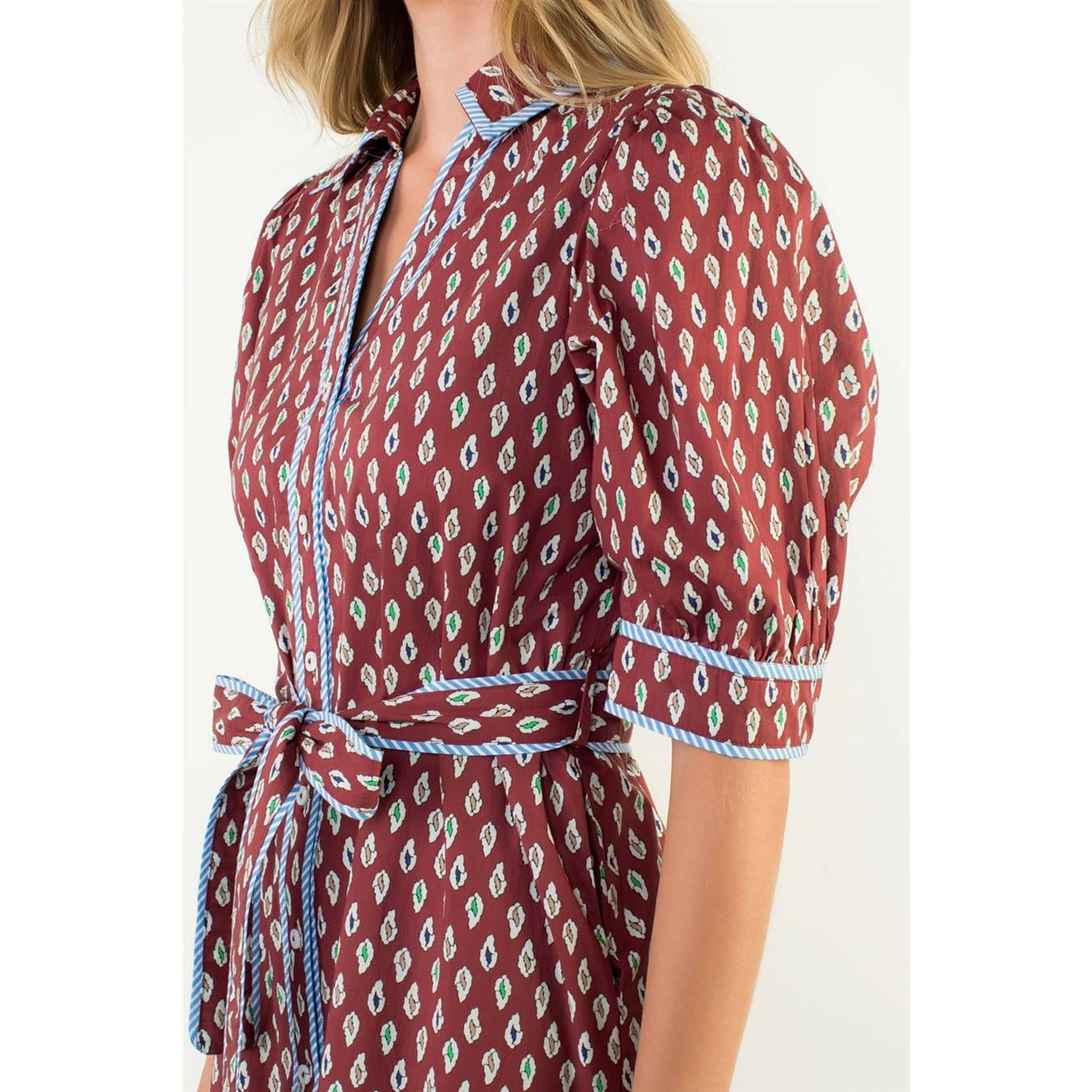 Puff Sleeve Print Midi Dress