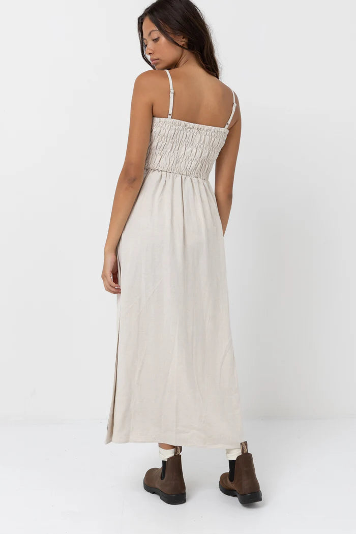 Classic Shirred Midi Dress- Oat