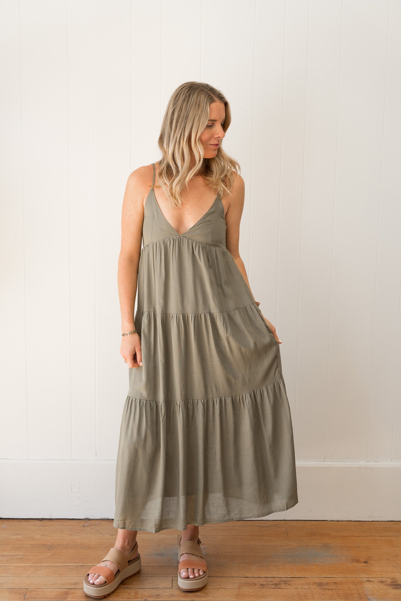 Classic Tiered Midi Dress- Olive