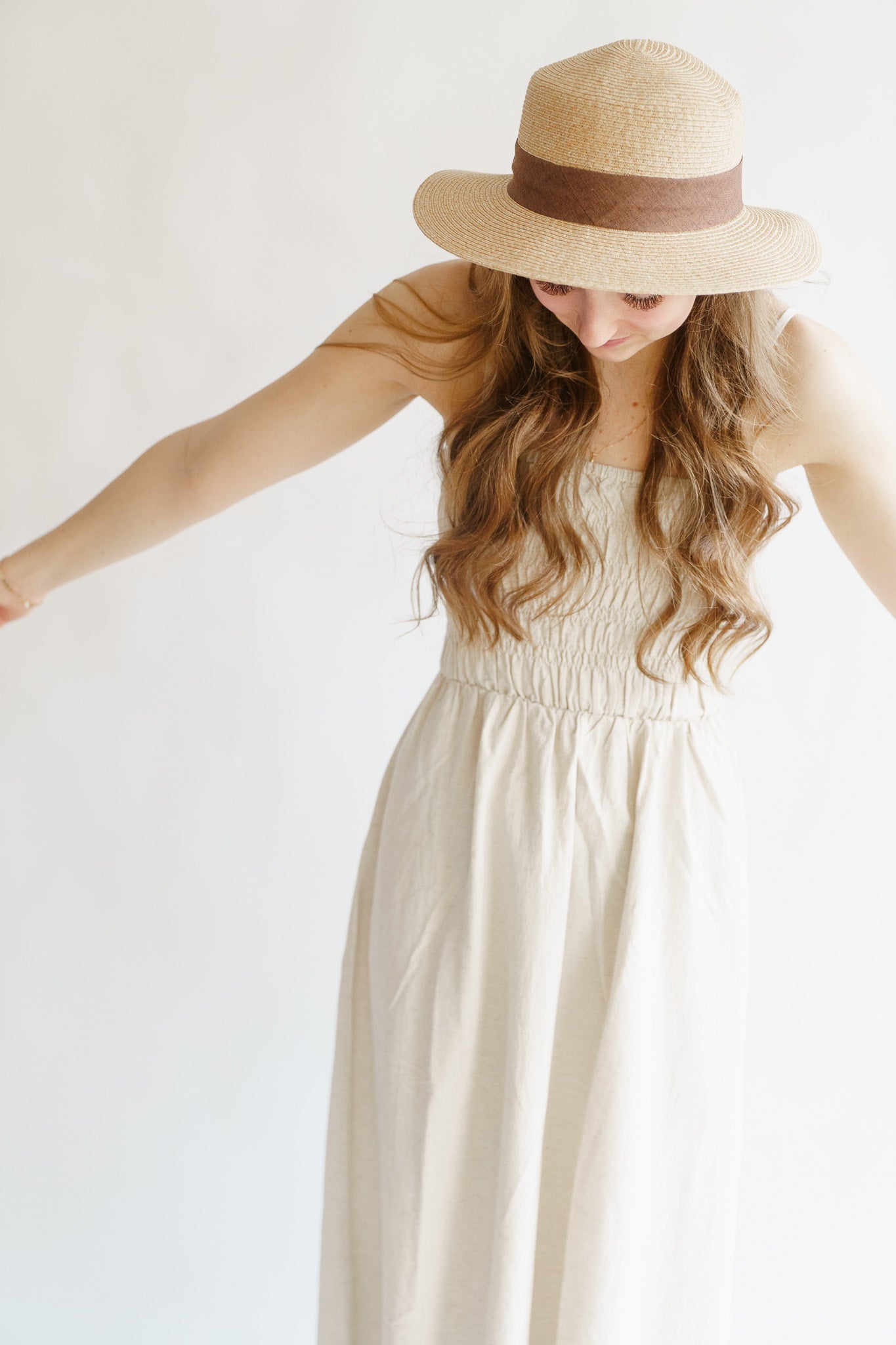 Classic Shirred Midi Dress- Oat