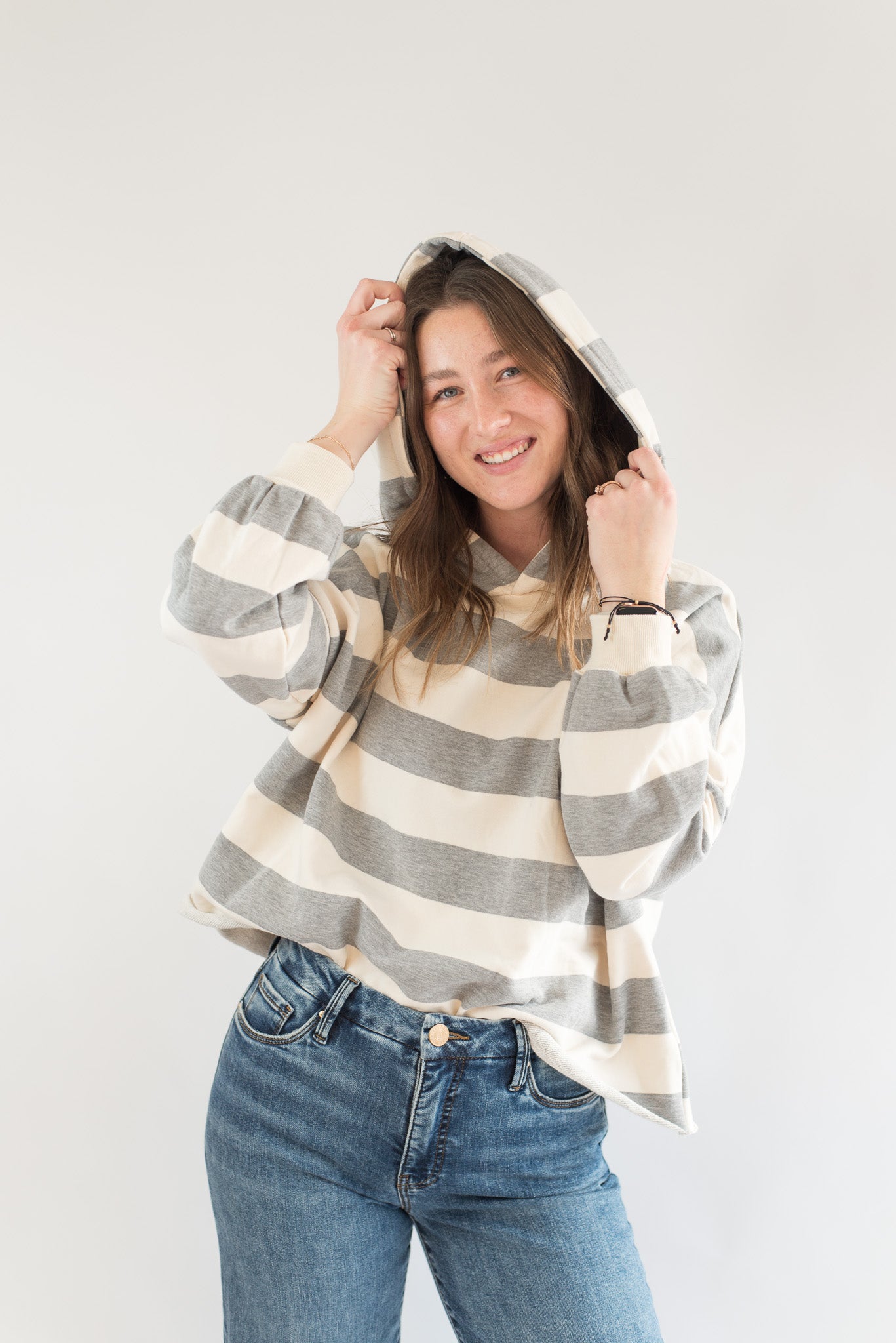 Striped Fleece Sweatshirt Hoodie
