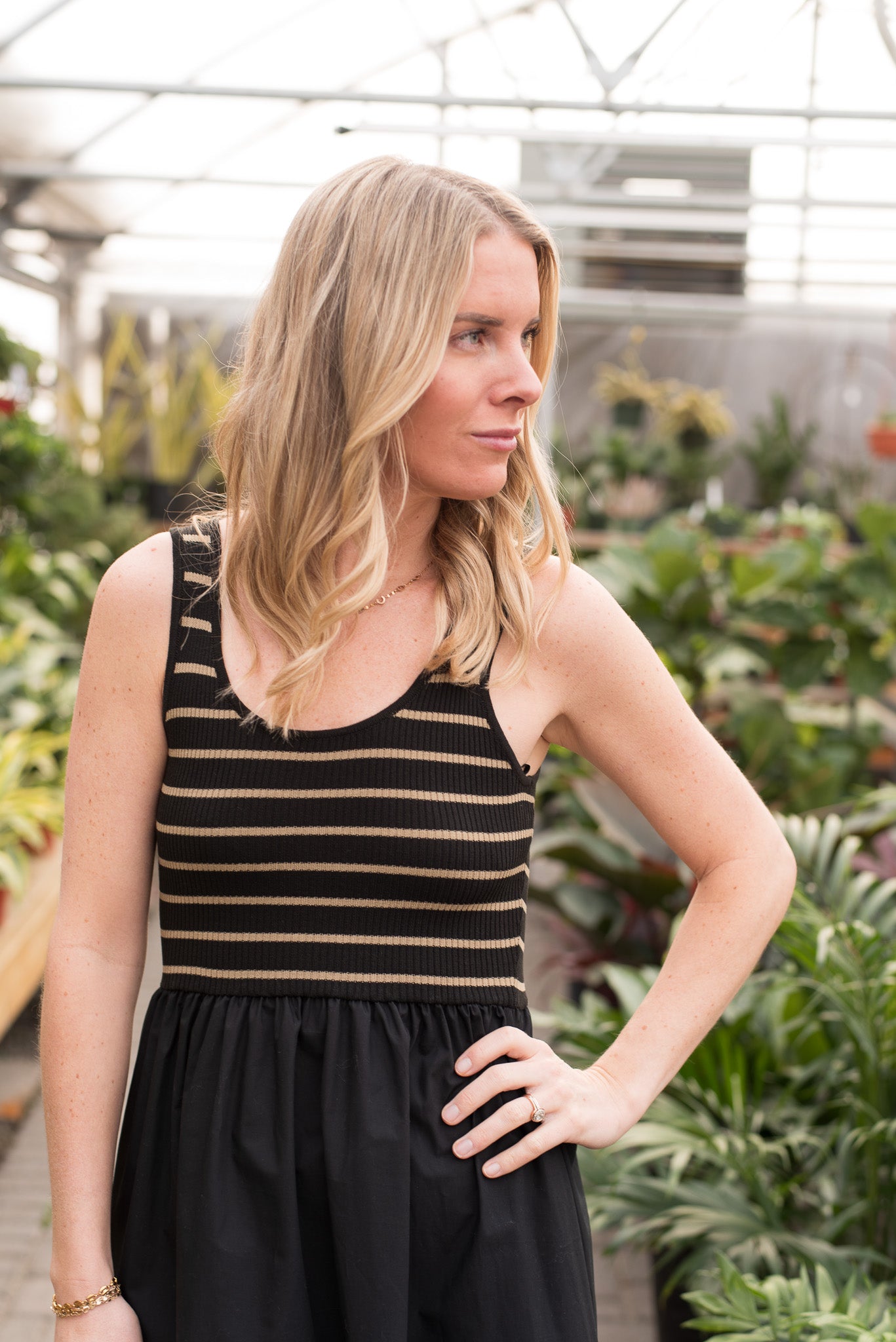 Ribbed Tank Woven Flare Dress