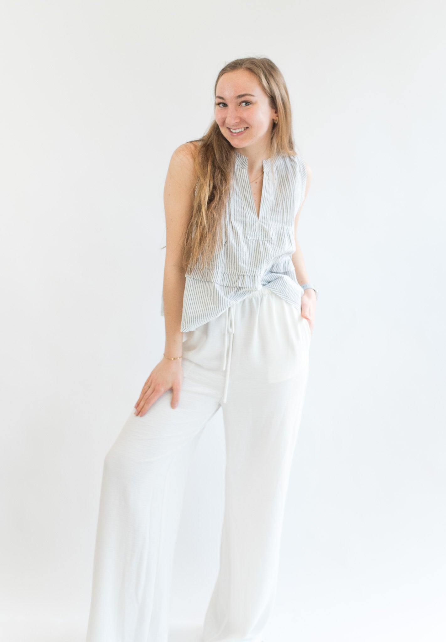 Striped Sleeveless Blouse Top