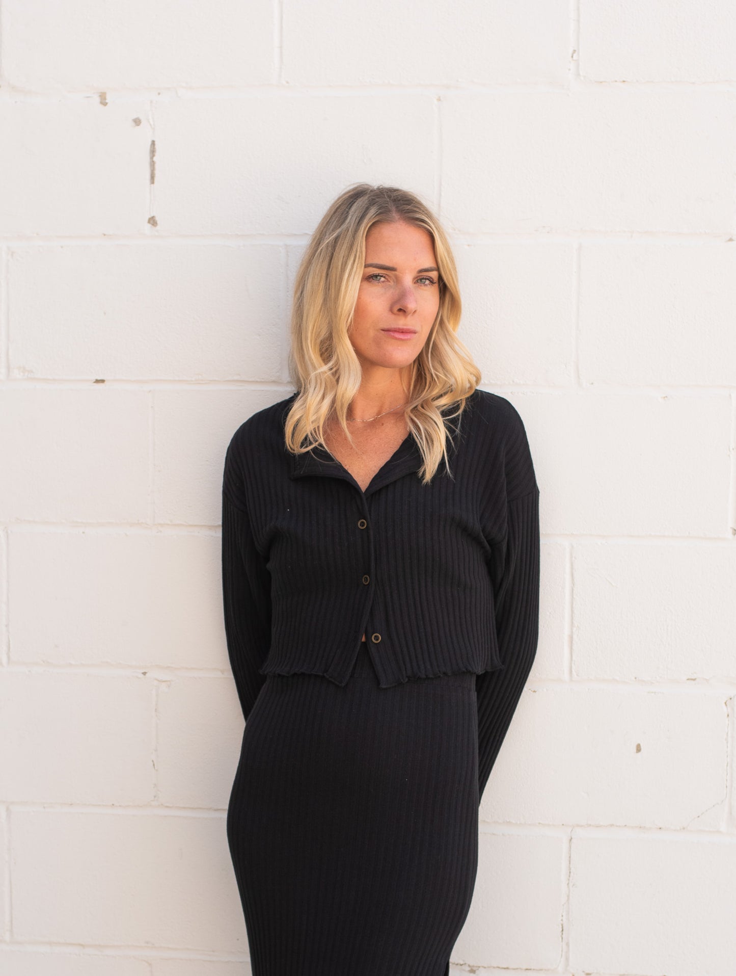 Claudia Sweater Rib Cardi- Black - Lulie