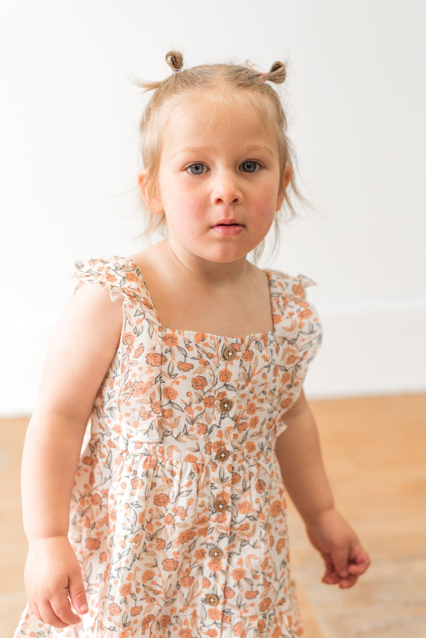 Organic Flutter Buttoned Tiered Dress - Magnolia