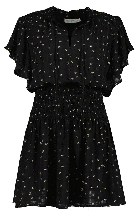 Lana Flutter Sleeve Dress- Black Solstice - Lulie