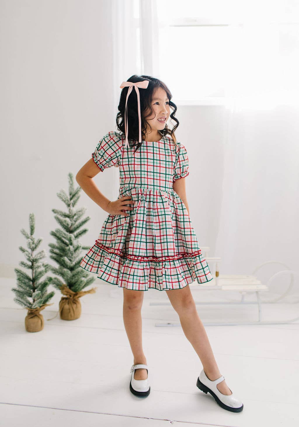 Aura Poplin Dress in Holiday Plaid