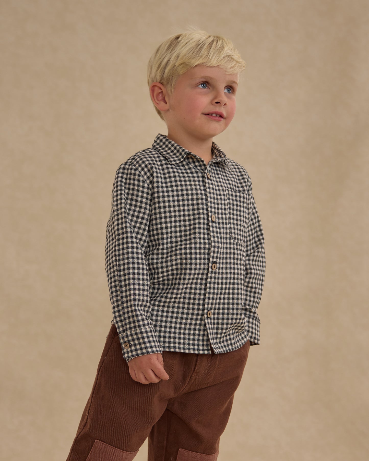 Collared Long Sleeve Shirt- Black Gingham