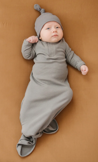 Grey Organic Cotton Ribbed Knot Gown