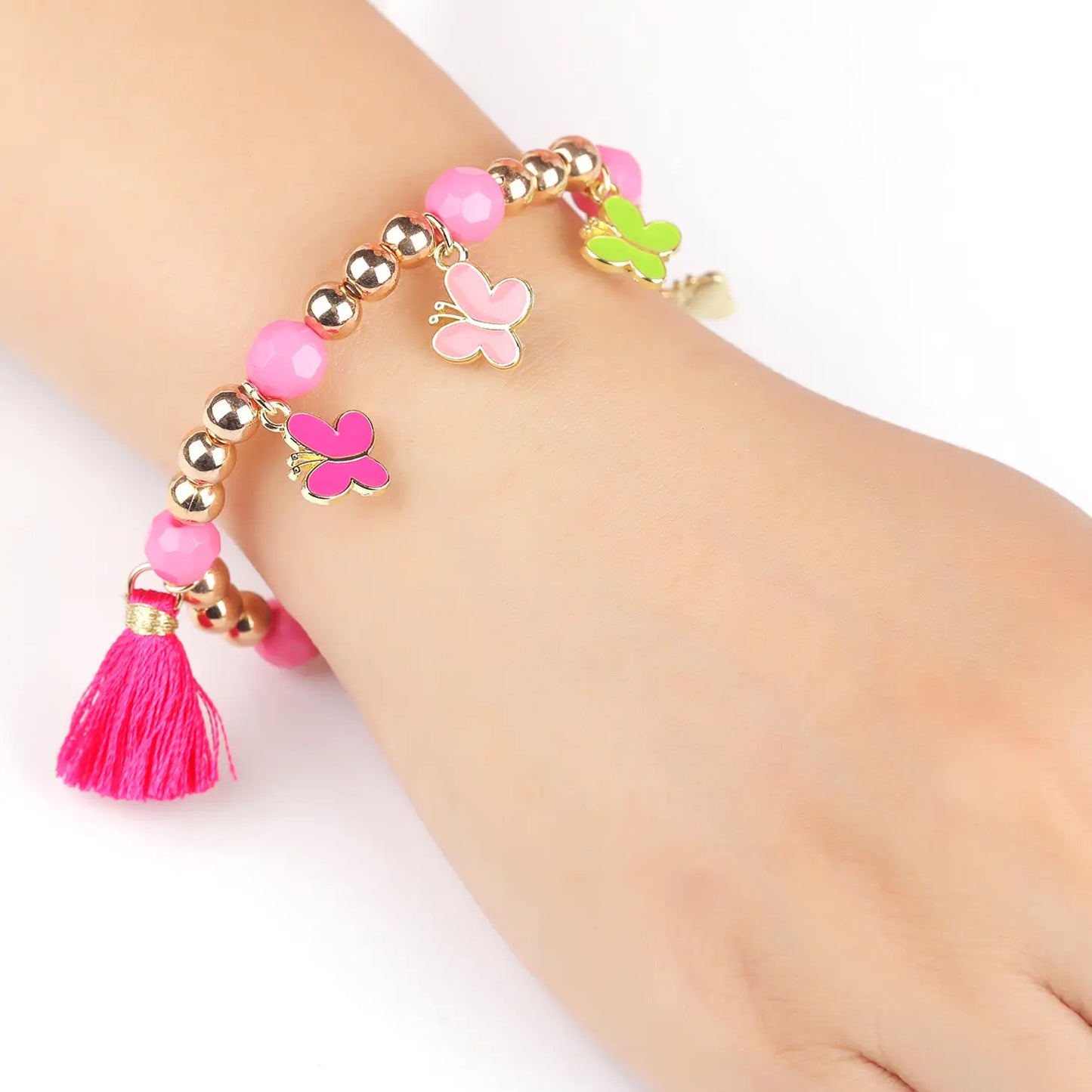 Beaded Bracelet with Pink Tassel - Lulie