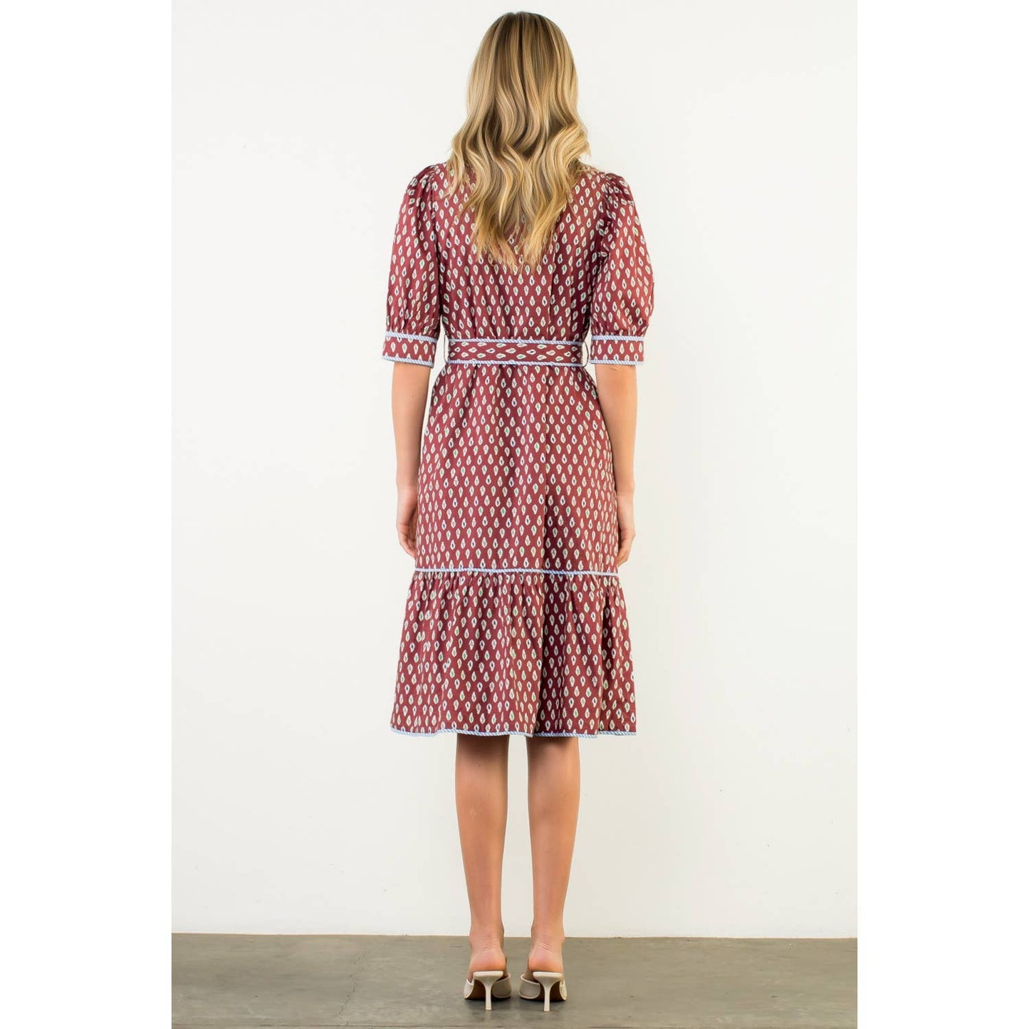 Puff Sleeve Print Midi Dress