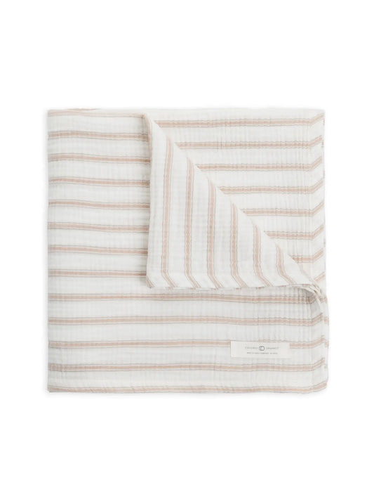 Organic Muslin Swaddle Blanket - Arley Stripe / Dove + Clay - Lulie