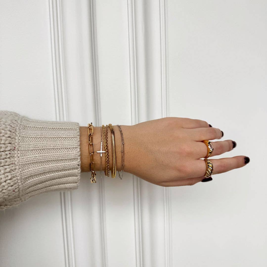 Silver Waterproof Sideways Cross Bracelet