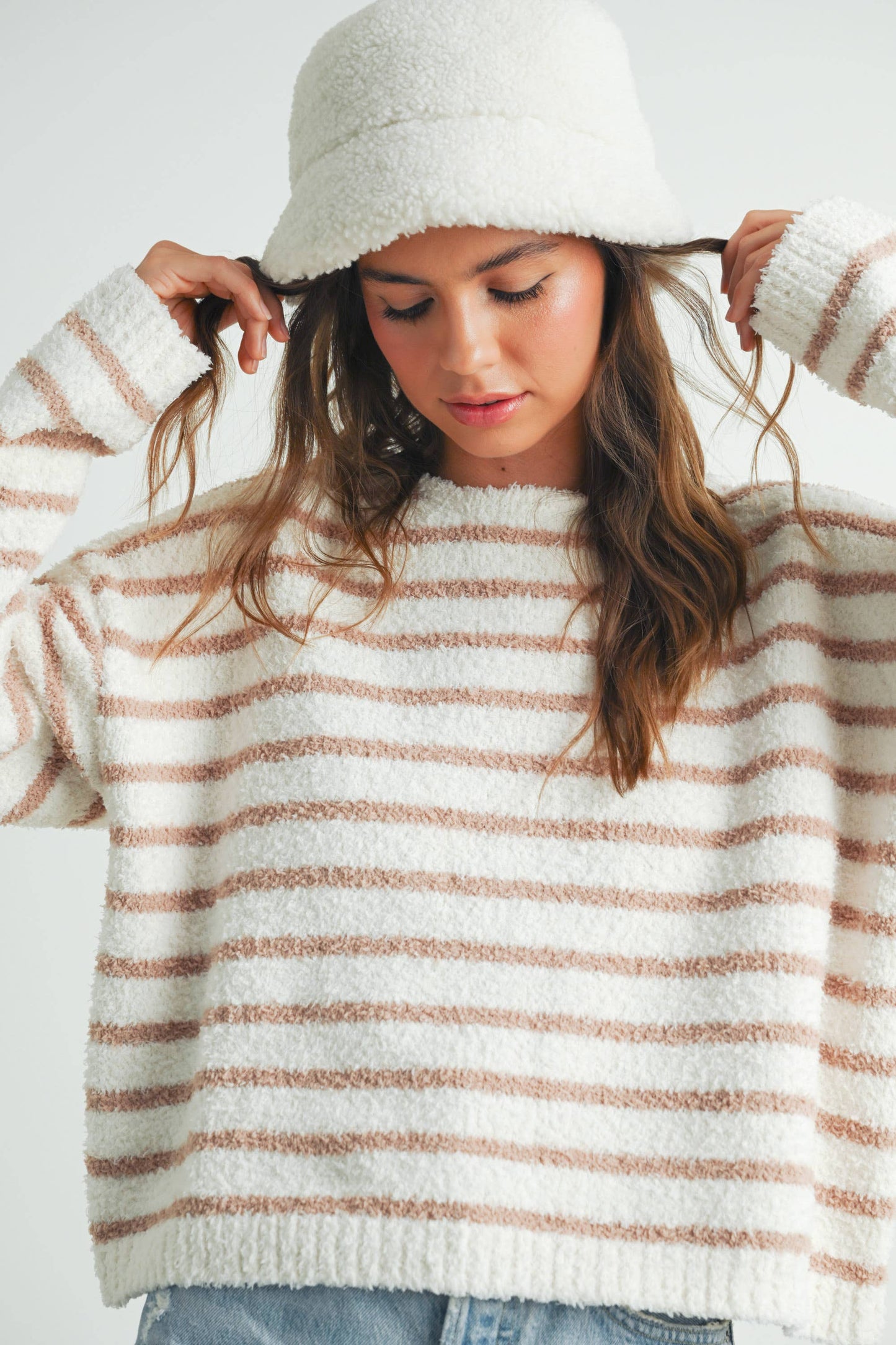 Basic Striped Knit Sweater - Taupe
