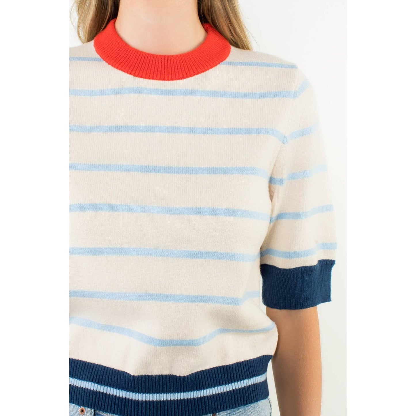 Colorblock Rib Trim Striped Knit Top