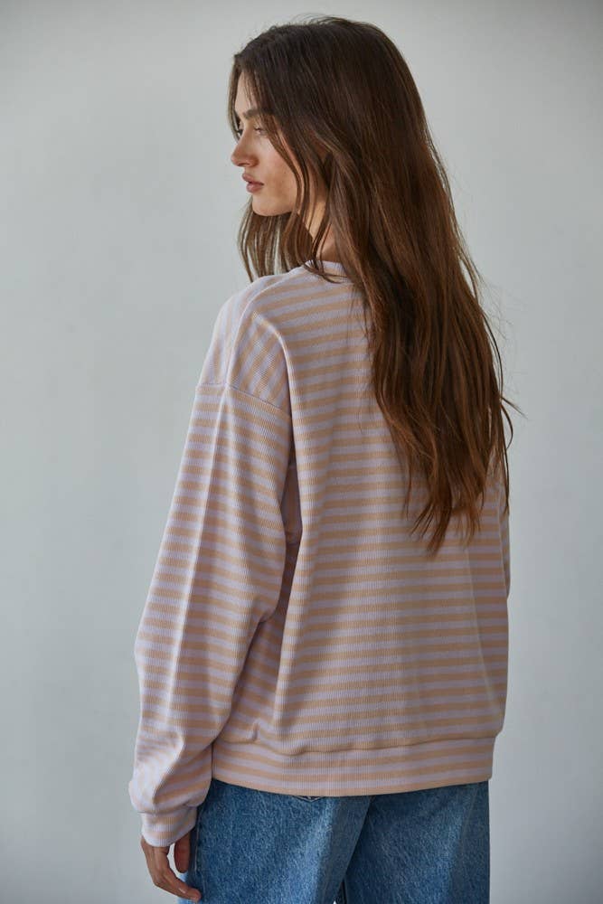 Striped Ribbed Crew Neck Long Sleeve