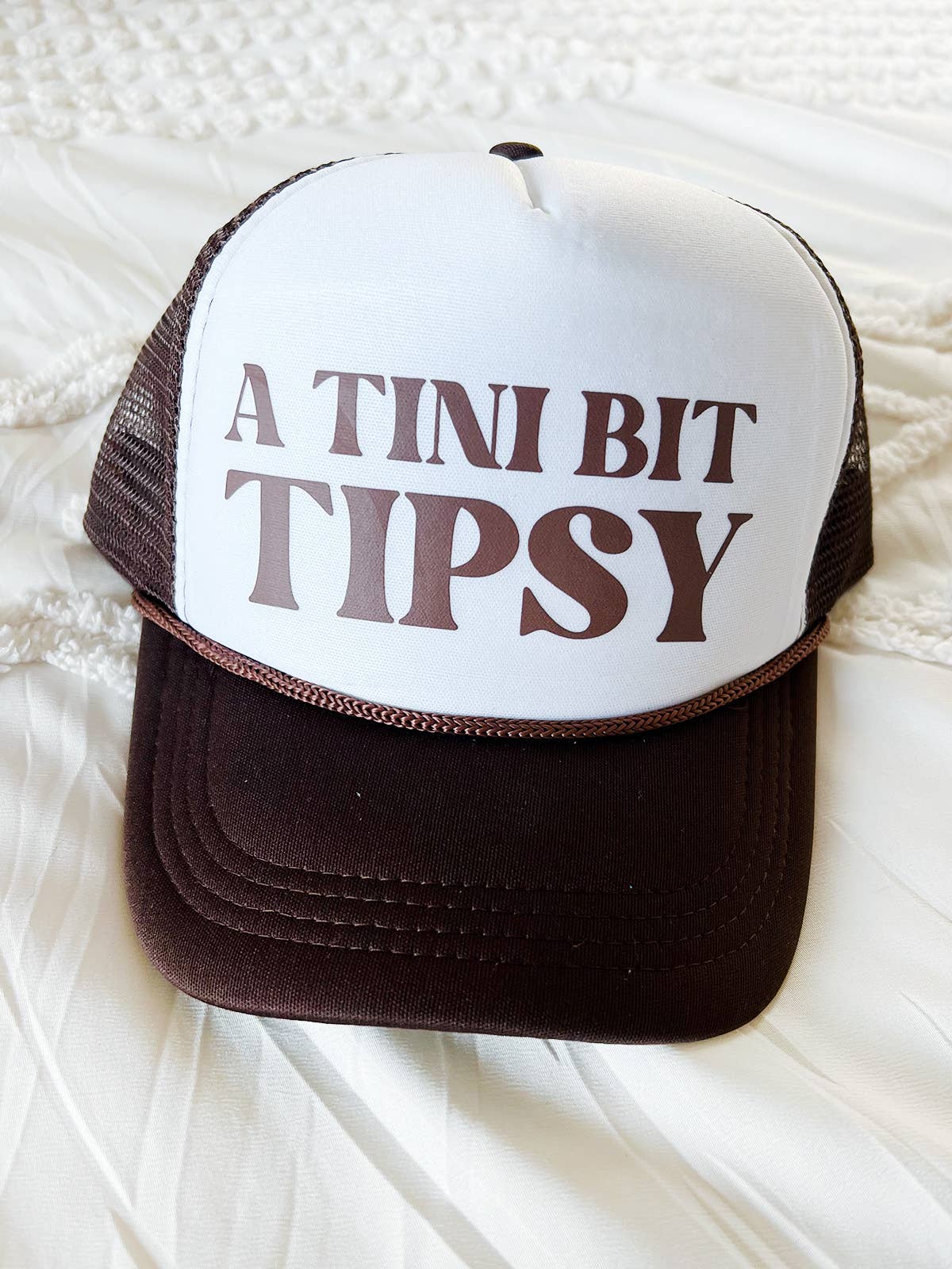 Brown & White "A Tini Bit Tipsy" Trucker Hat