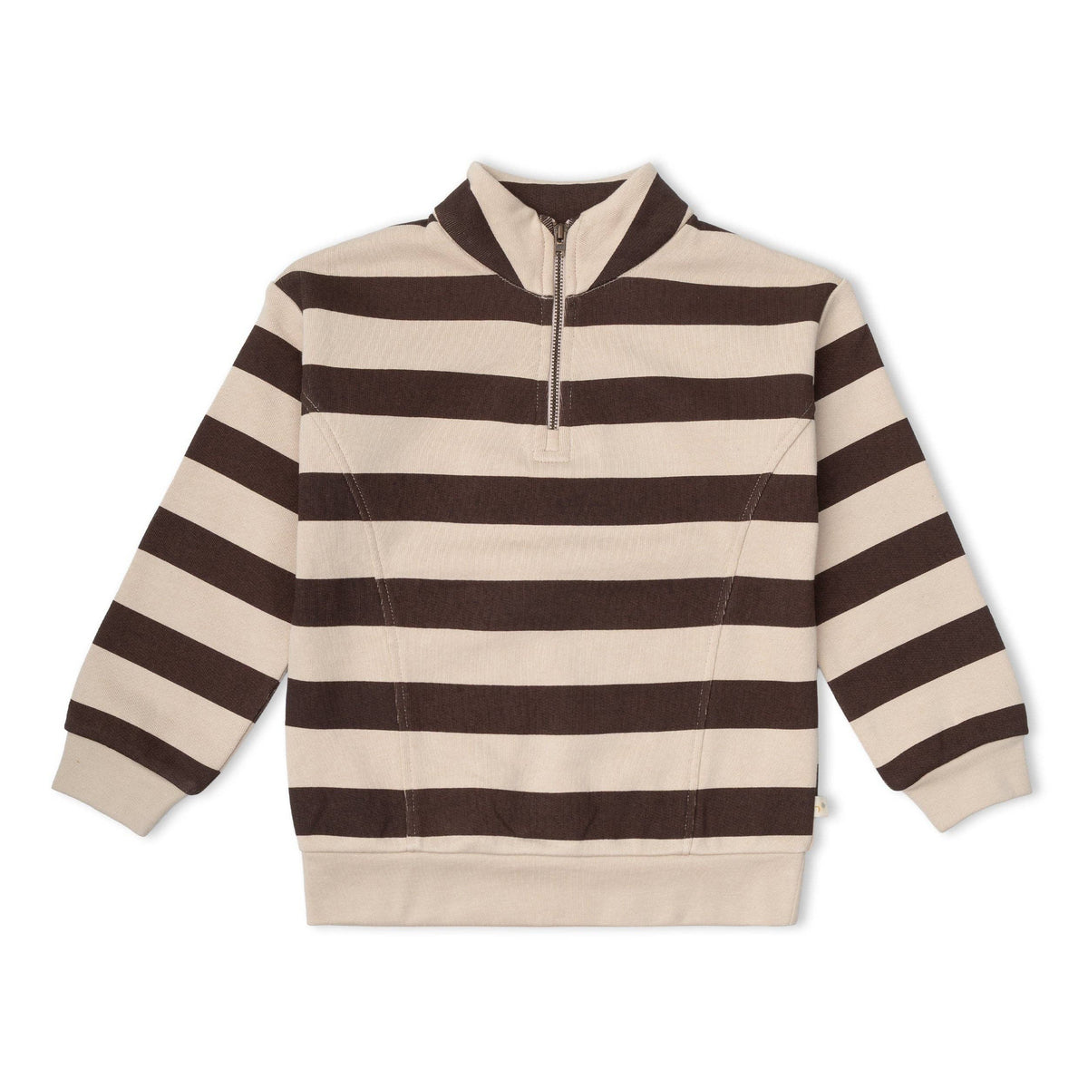 Organic Fleece Half Zip Sweatshirt - Mocha Stripe