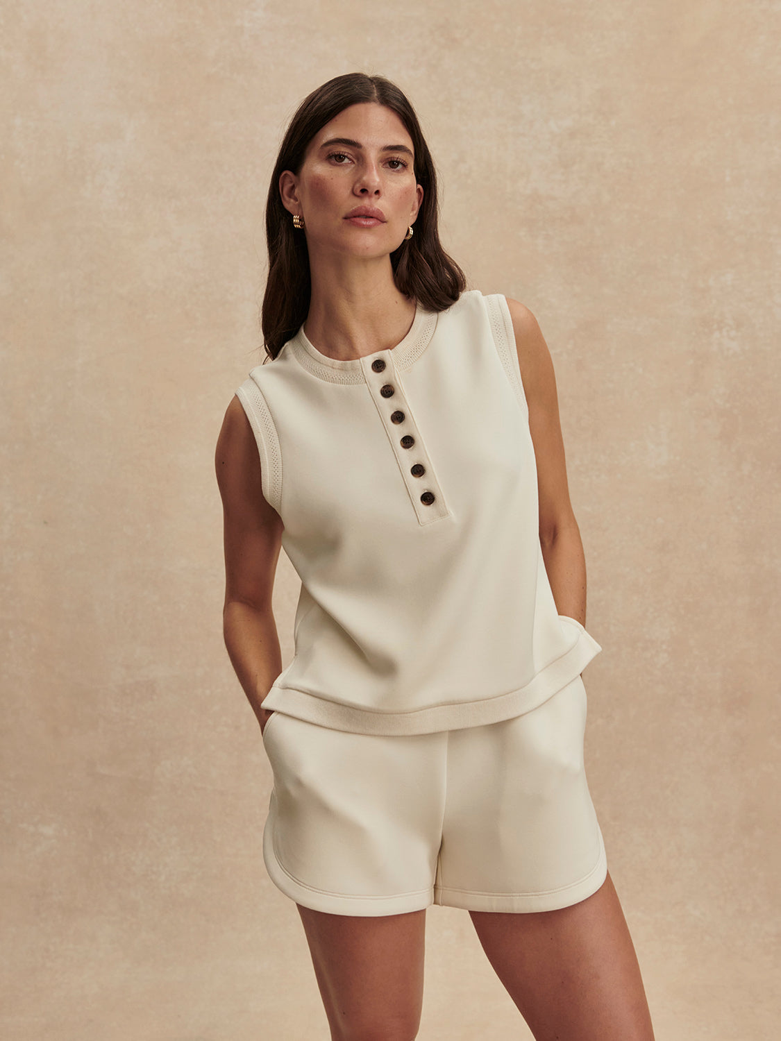 Marla Button Placket Tank- Pristine