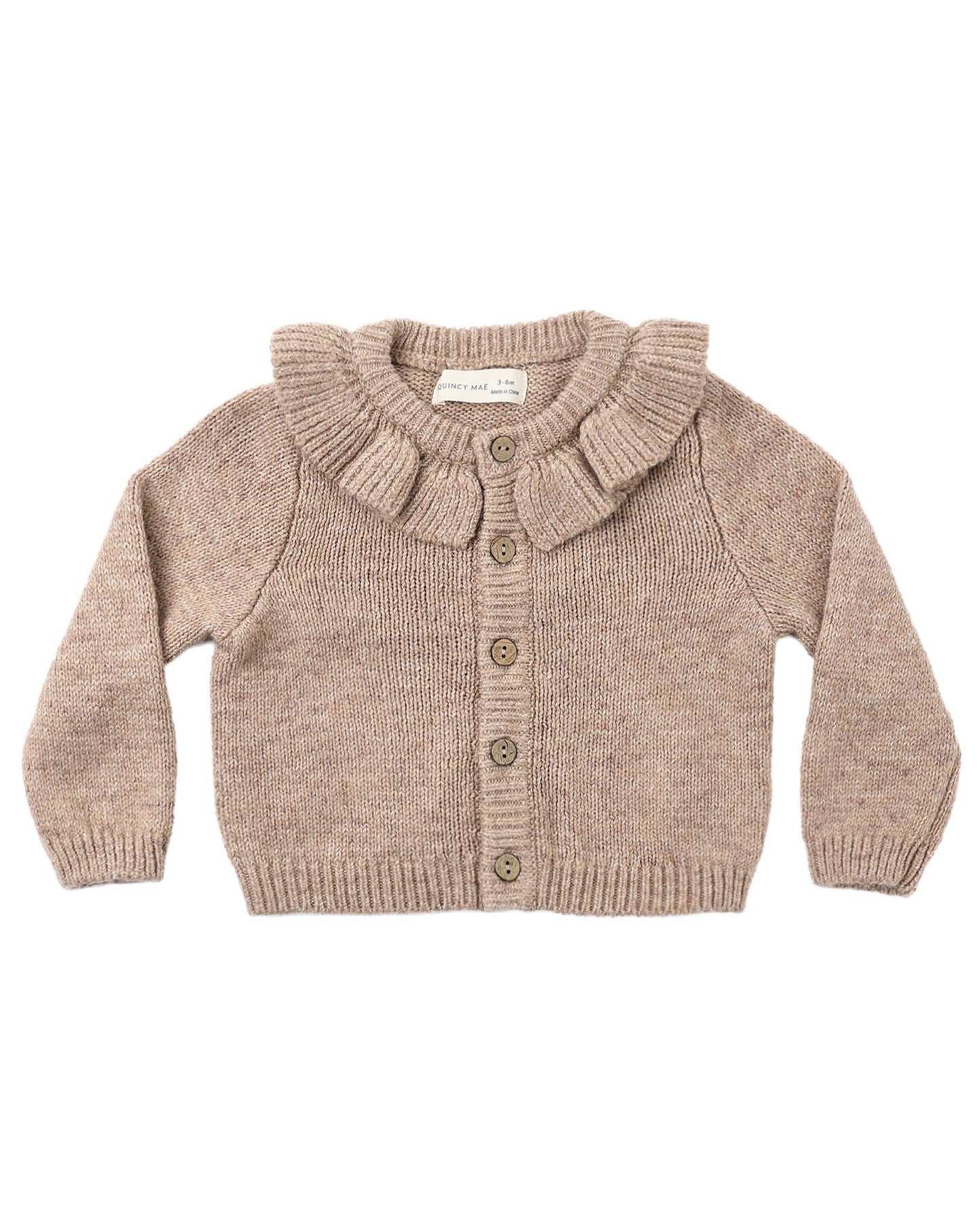 Ruffle Collar Cardigan- Heather Almond