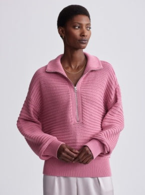 Tara Pointelle Half-Zip Knit- Foxglove