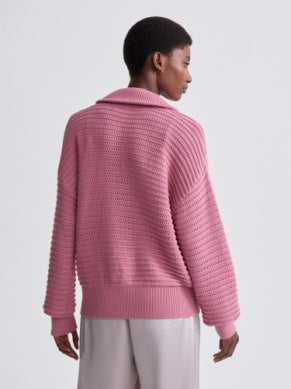 Tara Pointelle Half-Zip Knit- Foxglove