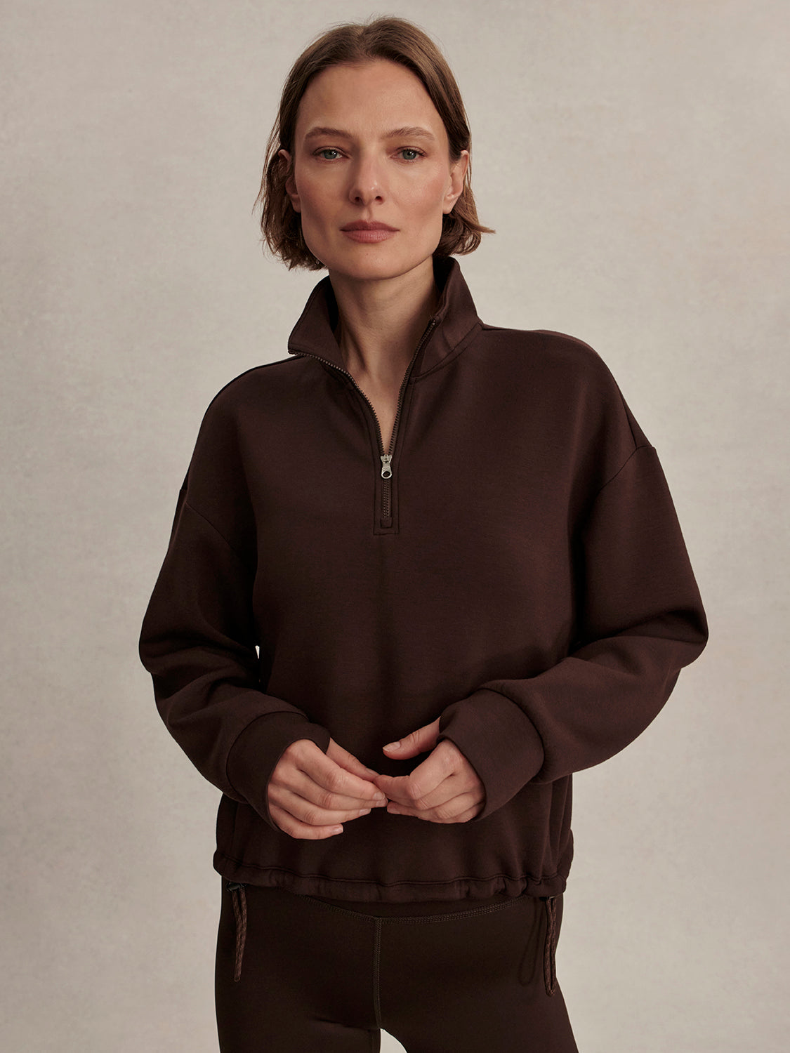 Sian Cropped Half Zip Sweat- Coffee Bean