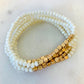 Five Strand Stone and Gold Bracelet Stack- White - Lulie