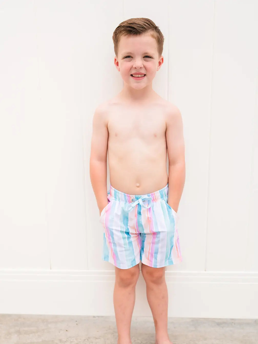 Boy Swim Shorts in Watercolor Stripe – Lulie