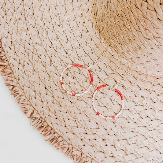 Simply Beaded Wire Hoop Earrings- Coral - Lulie