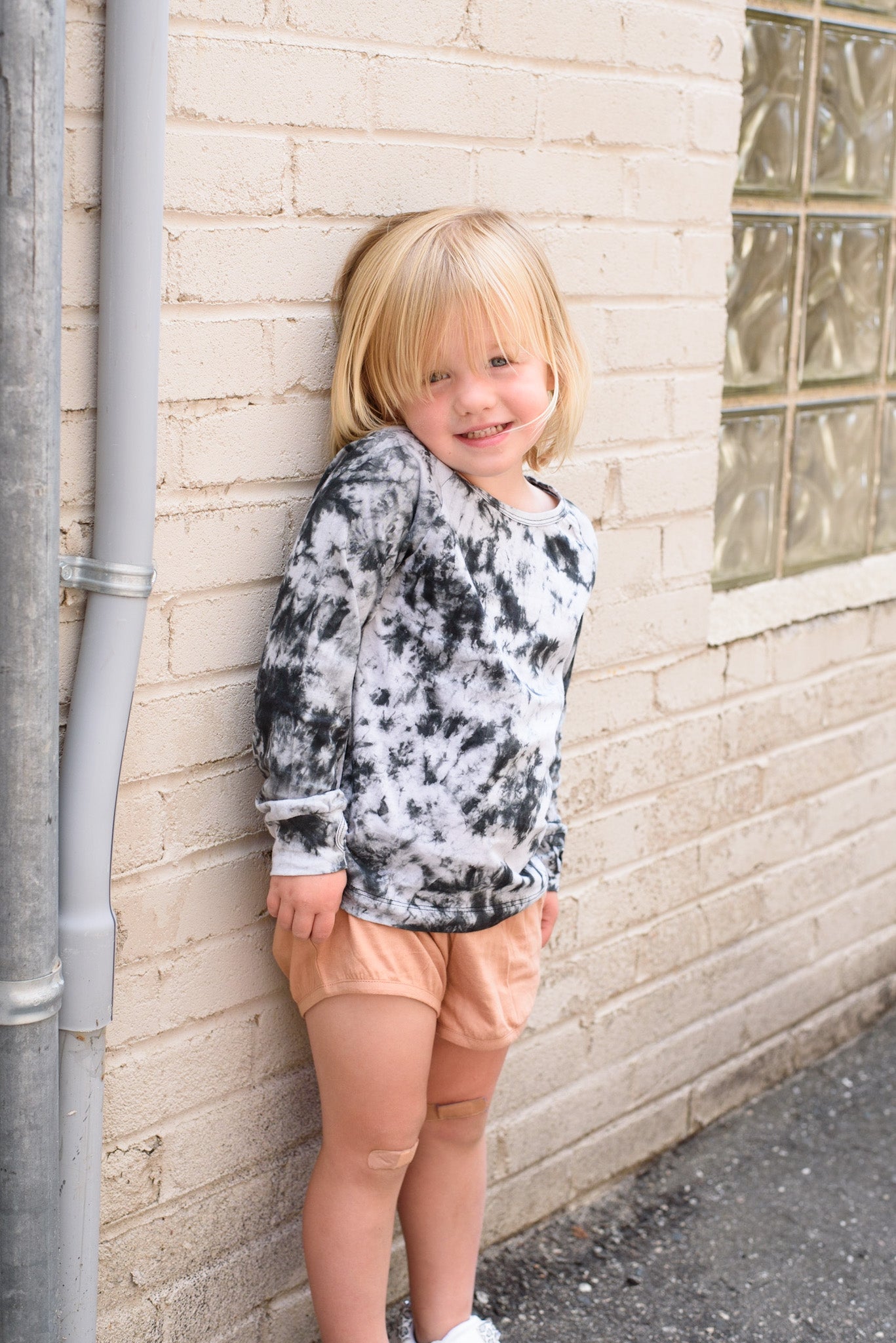 Long Sleeve Tie Dye Tee- Black - Lulie