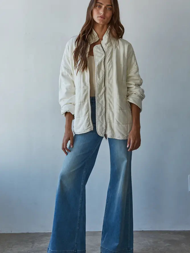 Quilted Knit Mineral Washed Jacket- Cream